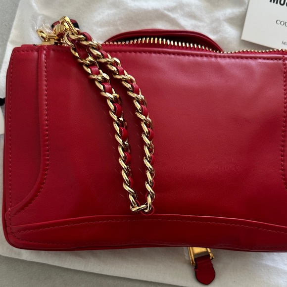 Moschino Red Leather Biker Jacket Clutch with Gold Chain - Picture 5 of 8